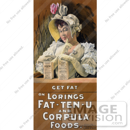 #20784 Stock Photography of a Vintage Advertisement of a Woman With Loring’s Fat-Ten-U Food Tablets and Loring’s Corpula by JVPD
