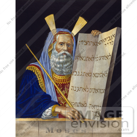 #20787 Stock Photography of Moses Holding a Staff and a Tablet With the Ten Commandments on a Tablet by JVPD