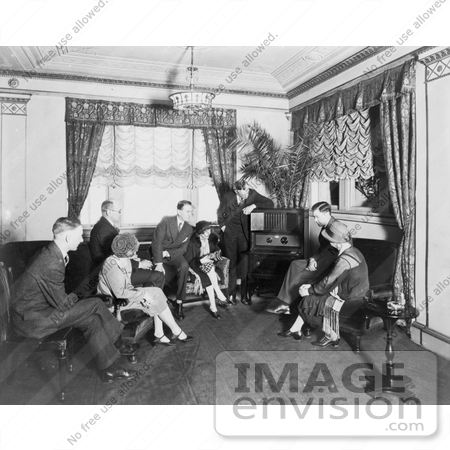 #20833 Stock Photography of Atwater Kent and Group of People Listening to a Radio in Hamilton Hotel by JVPD