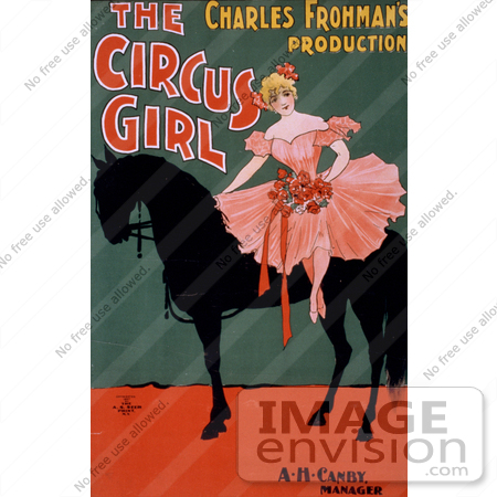 #21096 Stock Photography of a Blond Woman Sitting on a Black Horse in "the Circus Girl" by Charles Frohman by JVPD