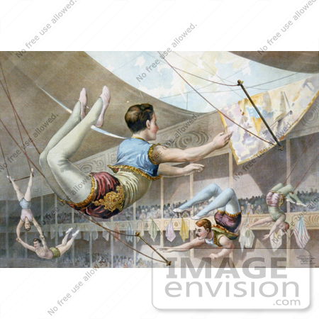 #21101 Stock Photography of Spectators Watching 5 Male Trapeze Artists Performing Under the Big Top by JVPD