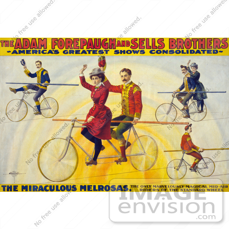 #21106 Stock Photography of the Miraculous Melrosas of the Adam Forepaugh and Sells Brothers Riding Bicycles on Tightropes by JVPD