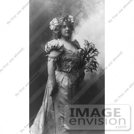 #21186 Stock Photography of Lillian Russell in a Royal Dress and Crown, Holding Flowers by JVPD