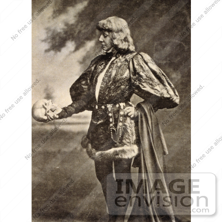 #21379 Historical Stock Photography of Sarah Bernhardt as Hamlet by William Shakespeare, Holding a Skull by JVPD