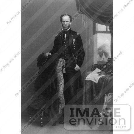 #21384 Historical Stock Photography of William T Sherman Standing and Holding His Hat Over the Back of a Chair by JVPD