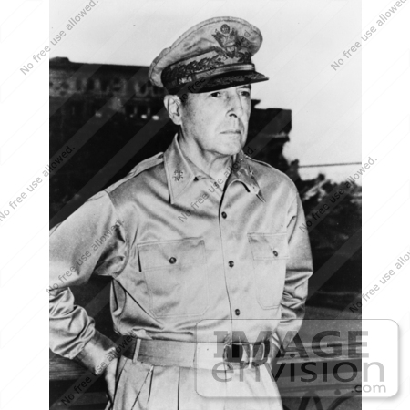 #21393 Historical Stock Photography of Douglas MacArthur in His Military Hat and Uniform by JVPD