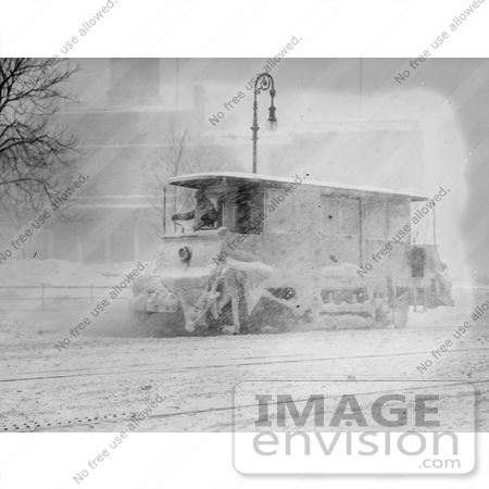 #21695 Stock Photography of a Trolly Plowing Snow on the Street in New York, 1910 by JVPD