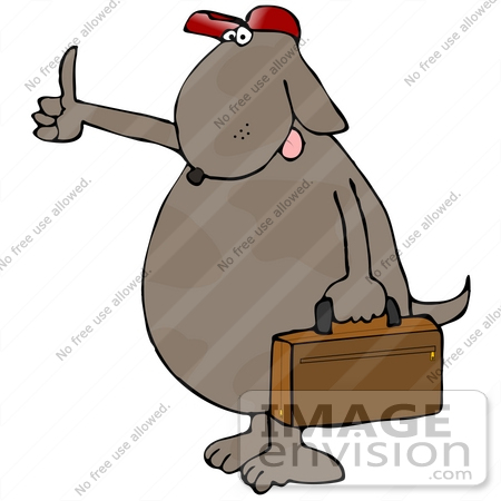 #21709 Clipart of a Hitch Hiking Brown Dog Carrying a Suitcase by DJArt