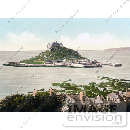 #21800 Historical Stock Photography of St. Michael’s Mount Castle on Mount’s Bay, Penzance, Penwith, Cornwall, England, United Kingdom by JVPD