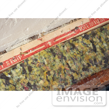 #21931 Stock Photography of Nails in a Carpet Tack Strip by Carpet Padding and Part of a Wood Floor Following the Removal of Carpet and Padding by Jamie Voetsch