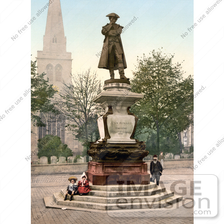 #22140 Historical Stock Photography of the Statue of John Howard Near St Pauls Church in Bedford Bedfordshire England UK by JVPD