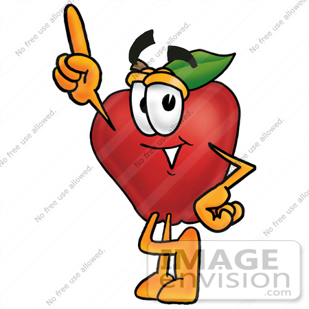 #22296 Clip art Graphic of a Red Apple Cartoon Character Pointing Upwards by toons4biz