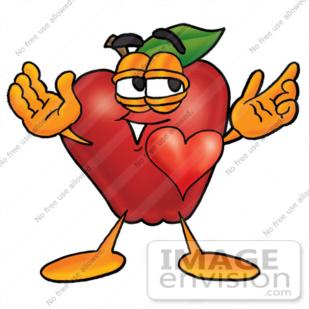 #22328 Clip art Graphic of a Red Apple Cartoon Character With His Heart Beating Out of His Chest by toons4biz