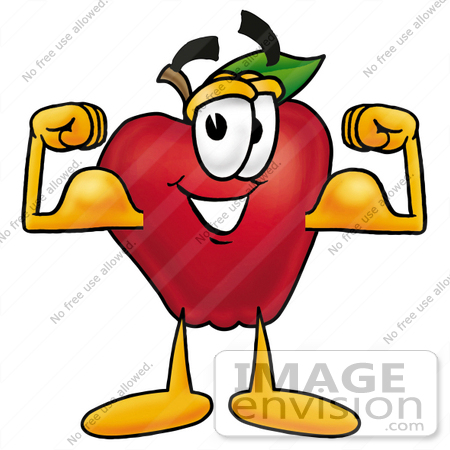#22331 Clip art Graphic of a Red Apple Cartoon Character Flexing His Arm Muscles by toons4biz