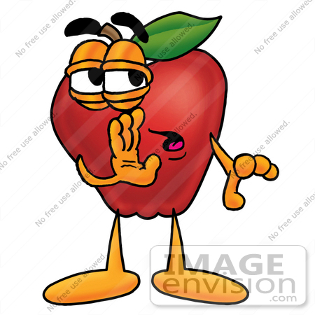 #22345 Clip art Graphic of a Red Apple Cartoon Character Whispering and Gossiping by toons4biz