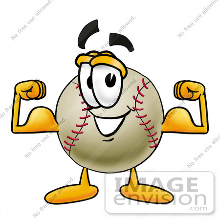 #22364 Clip art Graphic of a Baseball Cartoon Character Flexing His Arm Muscles by toons4biz