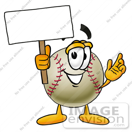 #22369 Clip art Graphic of a Baseball Cartoon Character Holding a Blank Sign by toons4biz