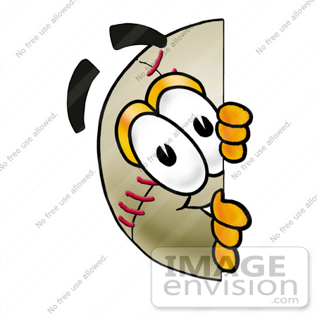 #22374 Clip art Graphic of a Baseball Cartoon Character Peeking Around a Corner by toons4biz