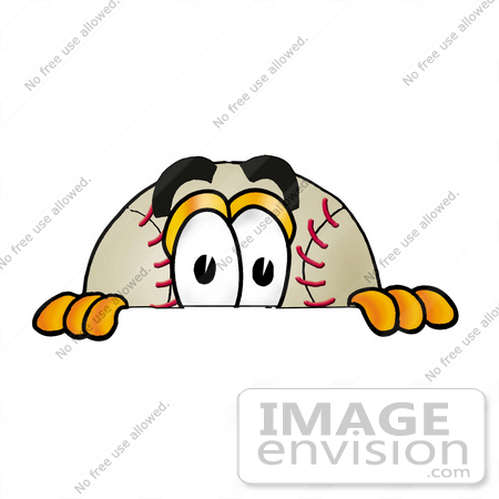 #22375 Clip art Graphic of a Baseball Cartoon Character Peeking Over a Surface by toons4biz