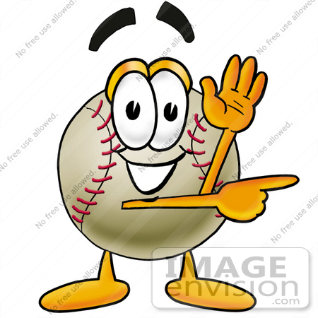 #22385 Clip art Graphic of a Baseball Cartoon Character Waving and Pointing by toons4biz