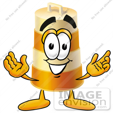 #22391 Clip art Graphic of a Construction Road Safety Barrel Cartoon Character With Welcoming Open Arms by toons4biz