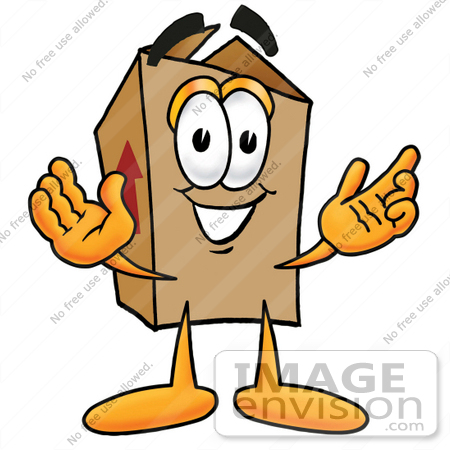 #22397 Clip Art Graphic of a Cardboard Shipping Box Cartoon Character With Welcoming Open Arms by toons4biz