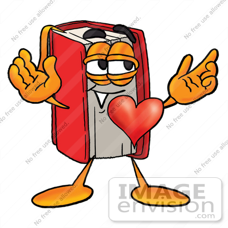 #22550 Clip Art Graphic of a Book Cartoon Character With His Heart Beating Out of His Chest by toons4biz