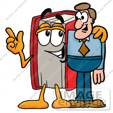 #22576 Clip Art Graphic of a Book Cartoon Character Talking to a Business Man by toons4biz