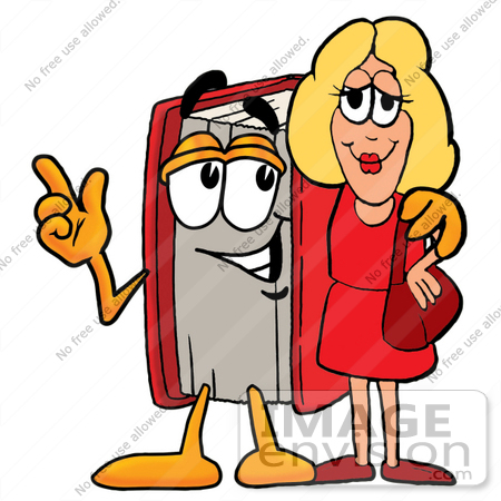 #22578 Clip Art Graphic of a Book Cartoon Character Talking to a Pretty Blond Woman by toons4biz
