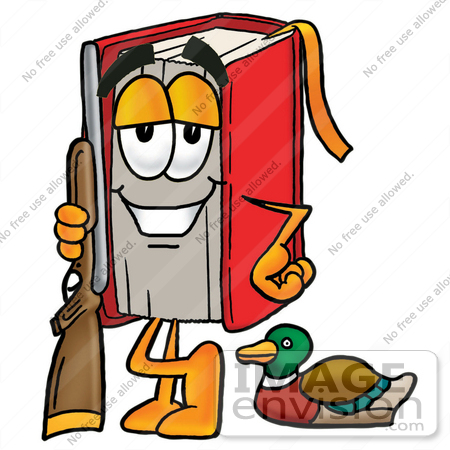 #22589 Clip Art Graphic of a Book Cartoon Character Duck Hunting, Standing With a Rifle and Duck by toons4biz