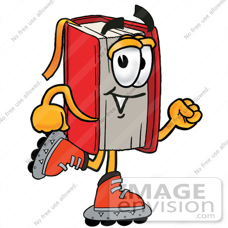 #22595 Clip Art Graphic of a Book Cartoon Character Roller Blading on Inline Skates by toons4biz