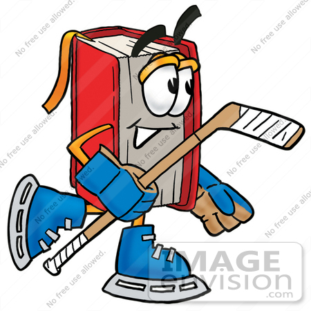 #22598 Clip Art Graphic of a Book Cartoon Character Playing Ice Hockey by toons4biz