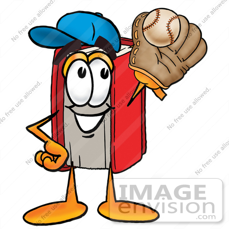 #22610 Clip Art Graphic of a Book Cartoon Character Catching a Baseball With a Glove by toons4biz