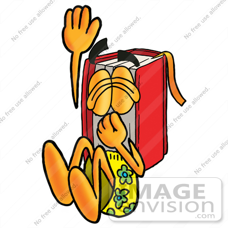 #22613 Clip Art Graphic of a Book Cartoon Character Plugging His Nose While Jumping Into Water by toons4biz