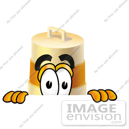 #22627 Clip art Graphic of a Construction Road Safety Barrel Cartoon Character Peeking Over a Surface by toons4biz