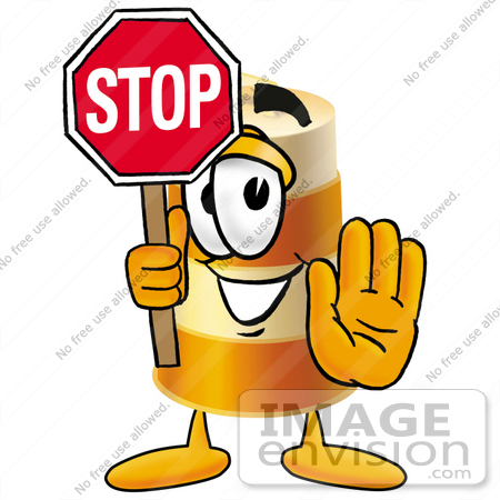 Clip art Graphic of a Construction Road Safety Barrel Cartoon Character  Holding a Stop Sign | #22640 by toons4biz | Royalty-Free Stock Cliparts
