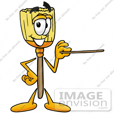 #22675 Clip Art Graphic of a Straw Broom Cartoon Character Holding a Pointer Stick by toons4biz