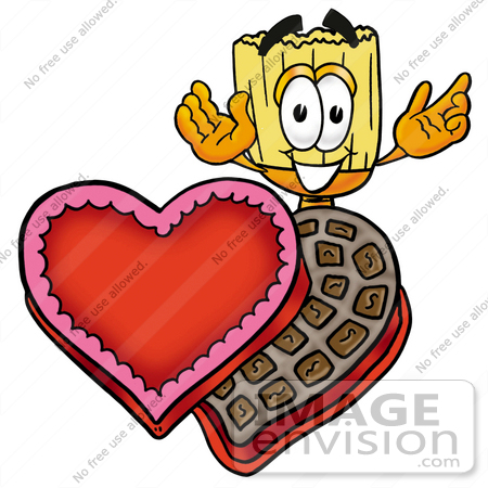 #22689 Clip Art Graphic of a Straw Broom Cartoon Character With an Open Box of Valentines Day Chocolate Candies by toons4biz
