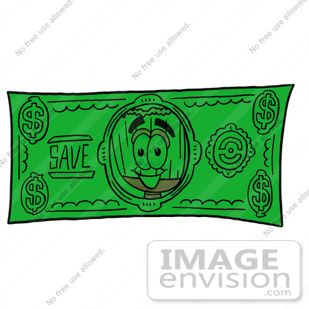 #22699 Clip Art Graphic of a Straw Broom Cartoon Character on a Dollar Bill by toons4biz