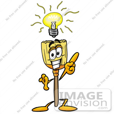 #22700 Clip Art Graphic of a Straw Broom Cartoon Character With a Bright Idea by toons4biz