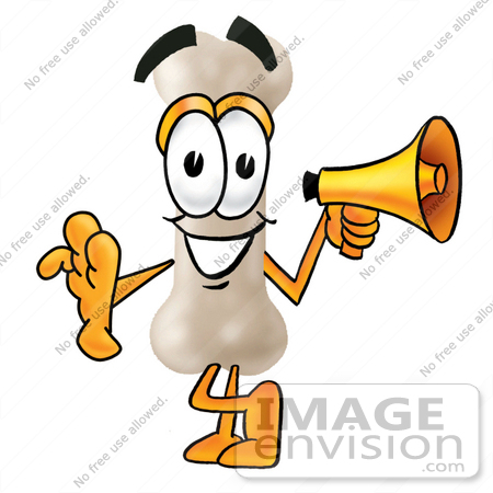 #22710 Clip art Graphic of a Bone Cartoon Character Holding a Megaphone by toons4biz
