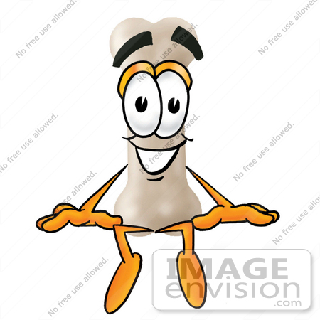 #22717 Clip art Graphic of a Bone Cartoon Character Sitting by toons4biz