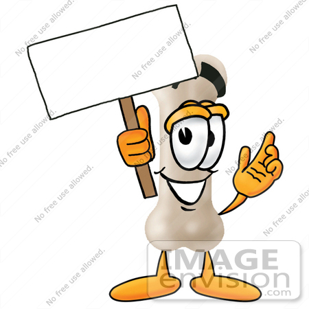 #22721 Clip art Graphic of a Bone Cartoon Character Holding a Blank Sign by toons4biz