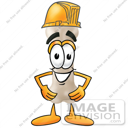 #22723 Clip art Graphic of a Bone Cartoon Character Wearing a Hardhat Helmet by toons4biz