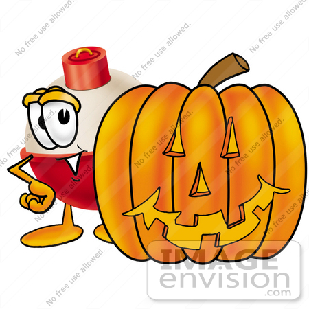 #22734 Clip art Graphic of a Fishing Bobber Cartoon Character With a Carved Halloween Pumpkin by toons4biz