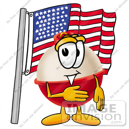#22752 Clip art Graphic of a Fishing Bobber Cartoon Character Pledging Allegiance to an American Flag by toons4biz