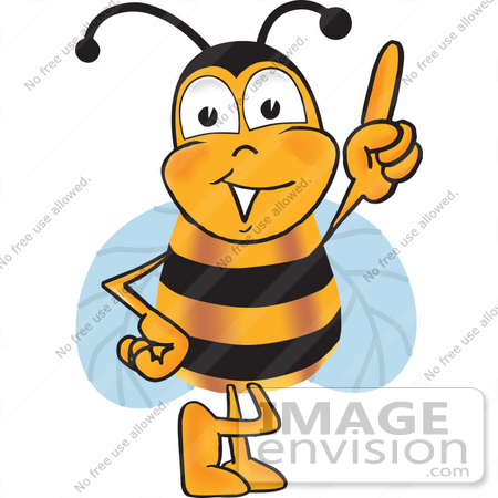 #22764 Clip art Graphic of a Honey Bee Cartoon Character Pointing Upwards by toons4biz