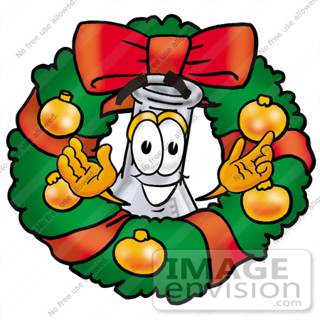 #22770 Clip art Graphic of a Beaker Laboratory Flask Cartoon Character in the Center of a Christmas Wreath by toons4biz