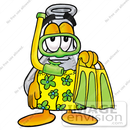 #22779 Clip art Graphic of a Beaker Laboratory Flask Cartoon Character in Green and Yellow Snorkel Gear by toons4biz