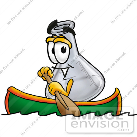 #22831 Clip art Graphic of a Laboratory Flask Beaker Cartoon Character Rowing a Boat by toons4biz